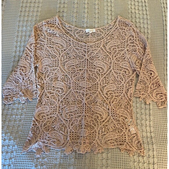 Adiva Blouse Plus Size XL Lace Womens Chic Sexy Top Nude Color 3/4 Sleeves - Picture 12 of 12